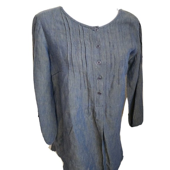 Tommy Bahama Tops - Tommy Bahama Women's 100% Linen Shirt Size XS loose fit Blue Gray 3/4 Sleeve EUC